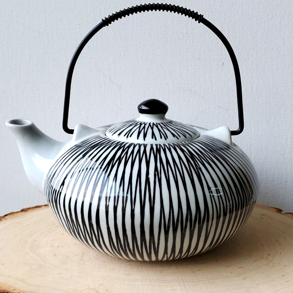 Akina Black and White Modern Handpainted Porcelain Teapot Pier One
